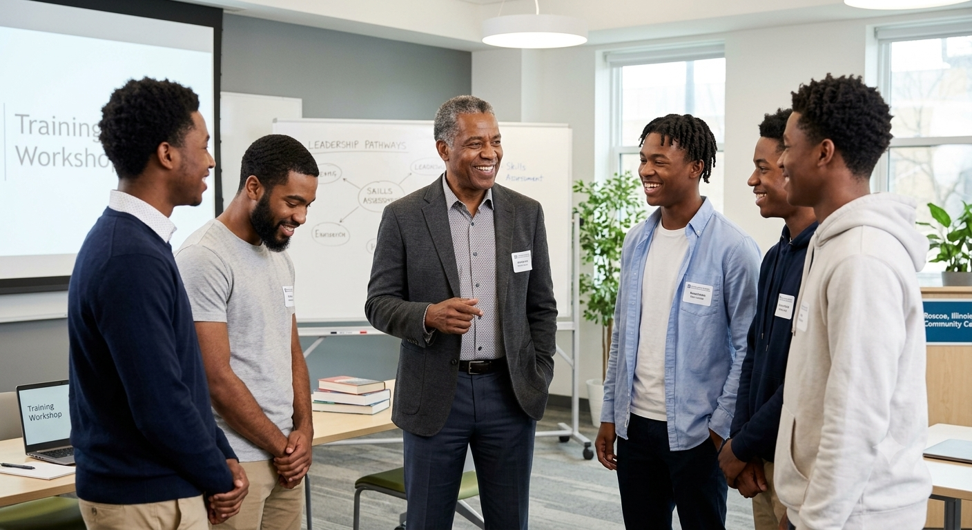 A Method One instructor leading a training workshop with young men in the program.